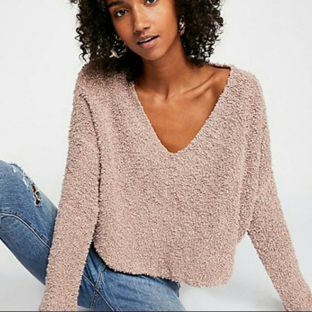 Free People V-Neck Sweater in Blush